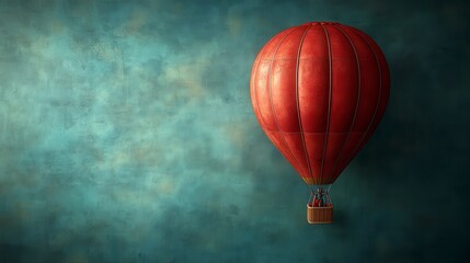 Obraz premium Red hot air balloon against teal textured background.
