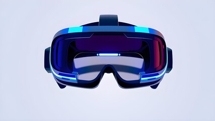 A pair of VR goggles with glowing blue futuristic elements, symbolizing virtual reality, isolated on white.