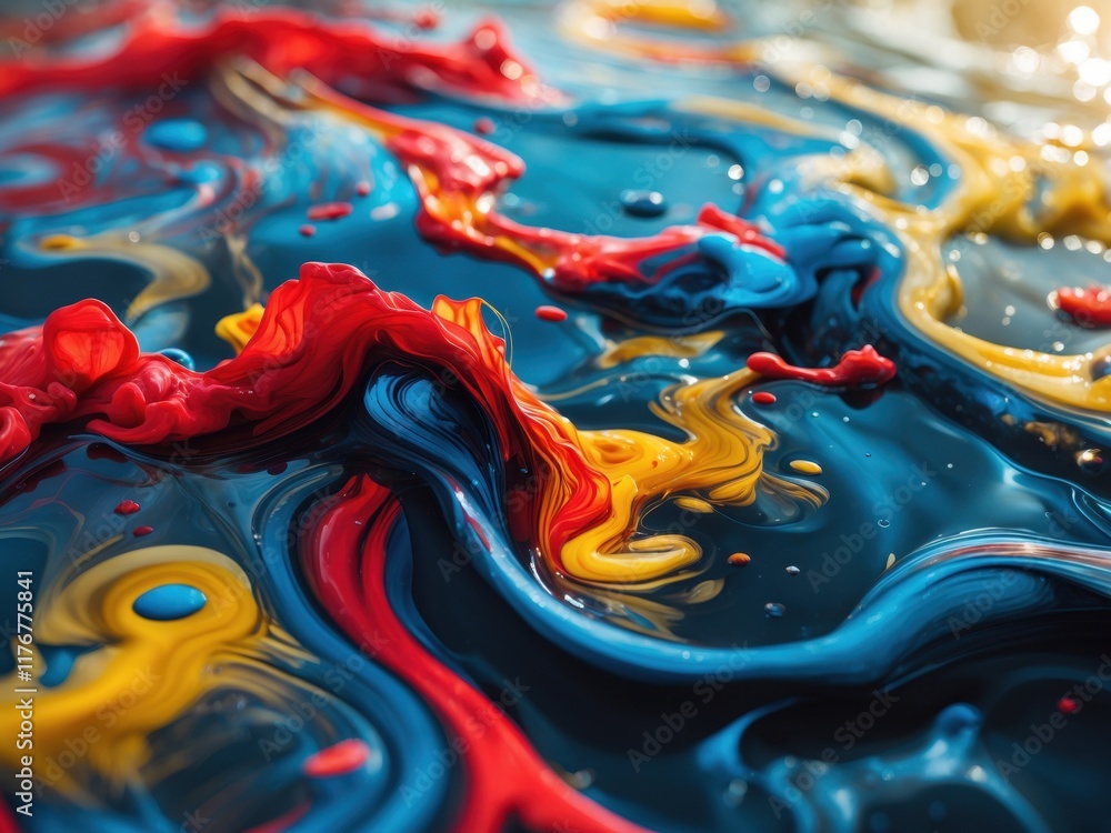 Poster swirling colors in vibrant patterns create a mesmerizing water display during bright daylight
