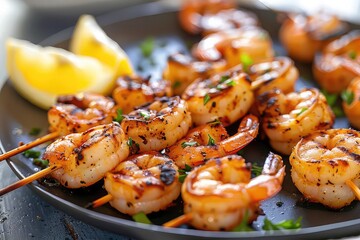 Grilled shrimp with lemon wedges