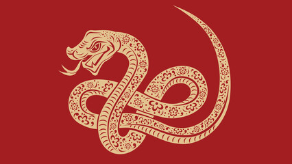 Obraz premium Golden snake with red background, Chinese auspicious symbol.