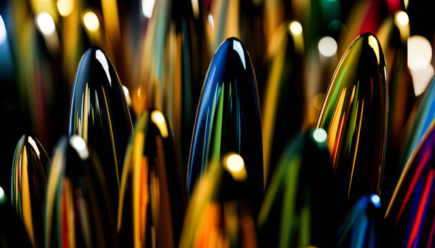 3d rendering close-up of multi colored shiny spike shape glass