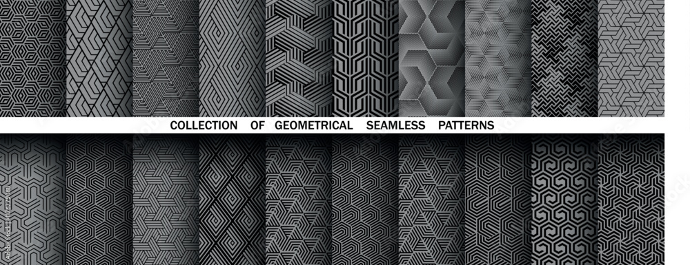Poster Geometric set of seamless black and gray patterns. Simple vector graphics