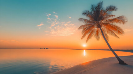 Sunset Beach Palm Tree Illustration