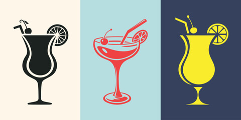 Silhouette cocktail glasses icon vector design