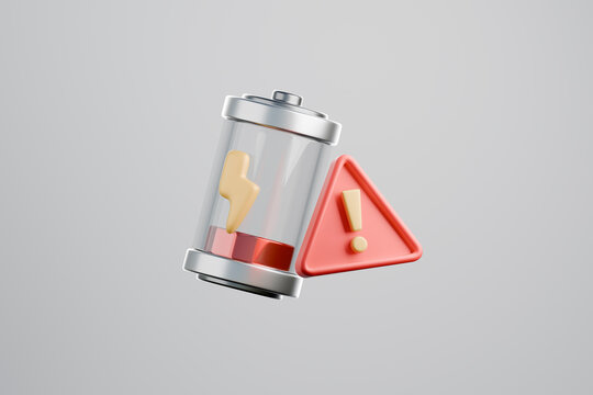 Low battery symbol with warning icon over gray background