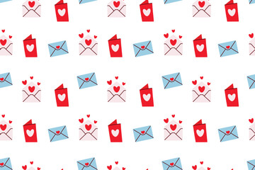 Seamless pattern with hearts and envelope. Valentine's day background.
