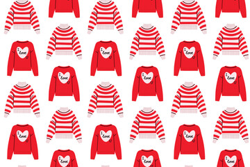 Seamless pattern with knitted red sweater. Vector illustration.