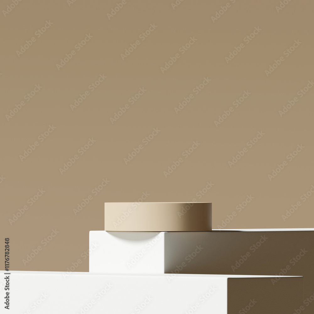 Poster brown product display podium in room with light of window background. 3d rendering