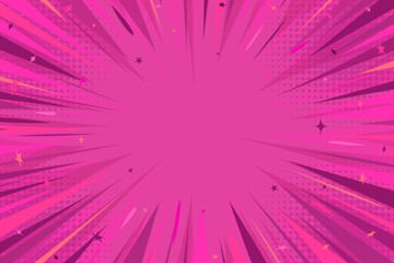 Obraz premium Pink comic book background. Pop art halftone style background with stars and decorations for magazine, cover, ad, banner, websites