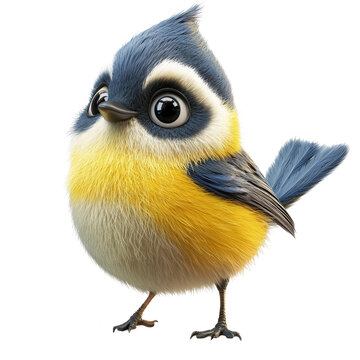 Adorable cartoon titmouse bird with vibrant colors, isolated on a transparent background