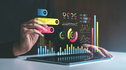 Interactive data visualization with holographic charts and graphs.