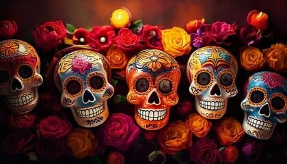 Obraz premium Firefly Festive Mexico's Day of the Dead Banner Vibrant Cultural Art