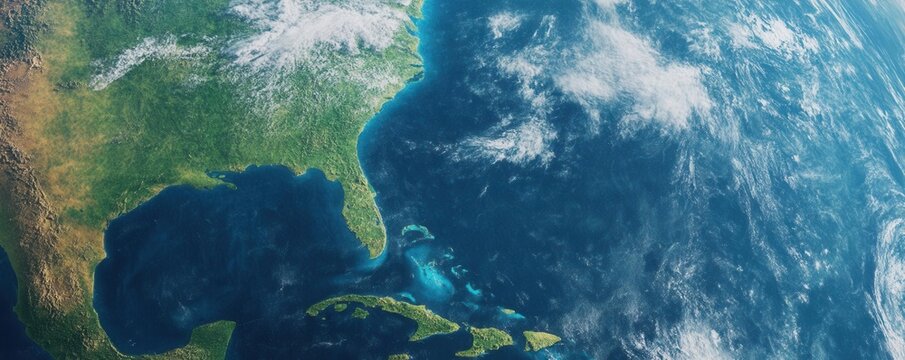 Satellite view of a thriving Earth connected by peak energy systems and technologies