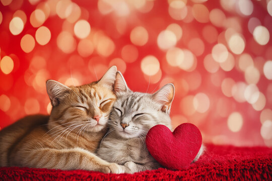 Two cat with heart. Valentine's Day - Powered by Adobe