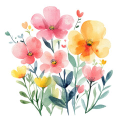 Naklejka premium Vibrant Watercolor Illustration of Wildflowers for Nature-Themed Projects on transparent background