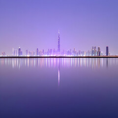 Fototapeta premium Cityscape at Twilight, Purple Sky