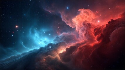 Obraz premium Abstract Smoky Battlefield Background with Red and Blue Light Effects for Military and Disaster Themes