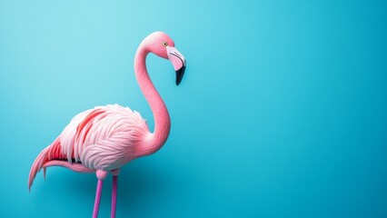 Flamingo standing gracefully against a vibrant blue background