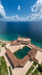 Obraz premium Coastal Fortress Aerial View Illustration