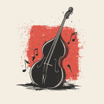 black upright bass red background music clip art preview