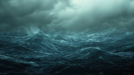 Fototapeta premium Dark Stormy Ocean Waves Under Gloomy Sky