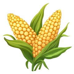 Obraz premium Isolated Yellow Corn Cobs with Green Leaves on White Background - Organic Vegetables