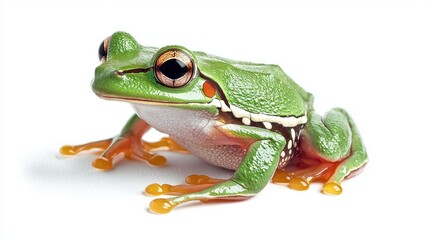 A Vibrant Green Tree Frog Isolated on White Background