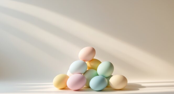 Pastel Eggs Stacked in Sunlight Shadow Play