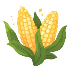 Obraz premium Isolated Yellow Corn Cobs with Green Leaves on White Background - Organic Vegetables