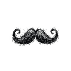 Whimsical black mustache art with detailed, curled ends.