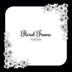 Elegant Black and White Floral Frame. A sophisticated circular frame featuring delicate black and white floral illustrations, perfect for wedding invitations, cards, or elegant designs.