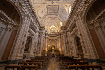 NOTO, ITALY, JUNE 22, 2023 - Inner of Saint Savior church in Noto, province of Syracuse, Sicily, Italy