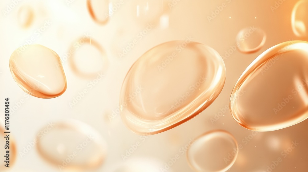 Aufkleber Organic shapes of glowing water droplets float in a luminous space creating a calming atmosphere for creative exploration. Generative AI