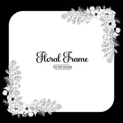Elegant Black and White Floral Frame. A sophisticated circular frame featuring delicate black and white floral illustrations, perfect for wedding invitations, cards, or elegant designs.