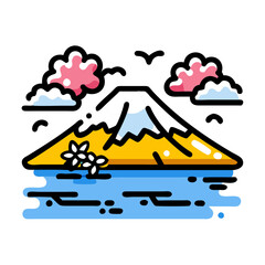 Colorful Mountain Scene with Sky and River Vector