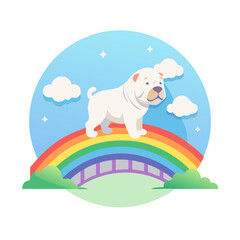 Cute Dog on a Rainbow Bridge Vector Illustration