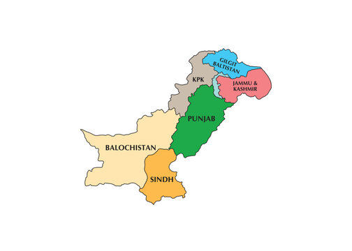 Pakistan Map with provinces vector illustration design. Pakistan flag and Government of pakistan logo