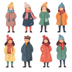Cartoon Characters in Winter Clothes Collection
