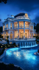 Fototapeta premium Night Luxury Villa 3D Illustration