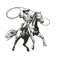 Simple Vector Cowboy on Horse Holding Lasso