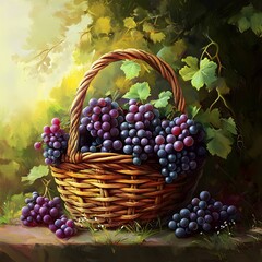 A beautiful grape basket wine nature photo during sunset