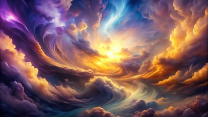 Swirling clouds of purple and blue hues blend with golden light in a mesmerizing abstract motion background , motion, colors