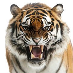 Fototapeta premium Fierce Tiger Isolated on a Plain Background for Wildlife Depictions on transparent background