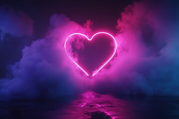 Fototapeta premium Glowing Neon Heart in Dark Urban Room with Smoke – Futuristic Love Concept, Valentine’s Day Background, Romantic Light Art, Cyberpunk Heart Scene for Party, Event, or Modern Romance Design