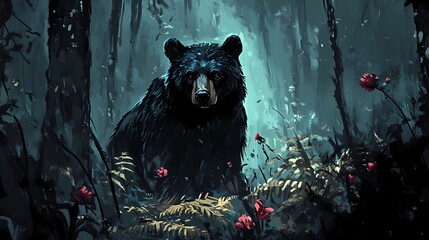 Fototapeta premium Bear walking in the wild , comic book style 