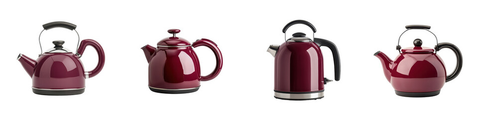 Collection of vibrant red retro style kettles suitable for stovetop or electric brewing  Vintage...