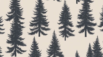 Obraz premium Seamless pattern of dark evergreen trees on a beige background. (1)