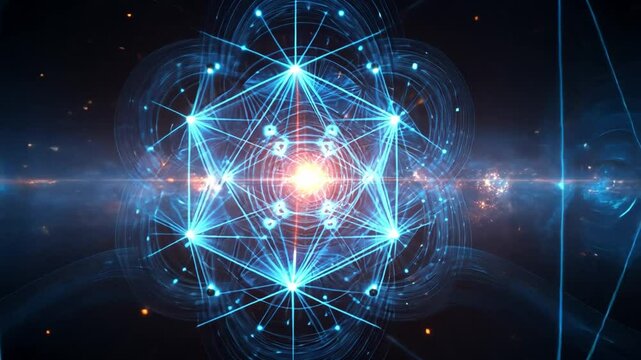 Cosmic Geometry: A mesmerizing abstract design of interconnected lines and glowing orbs, reminiscent of a celestial map or a cosmic web.