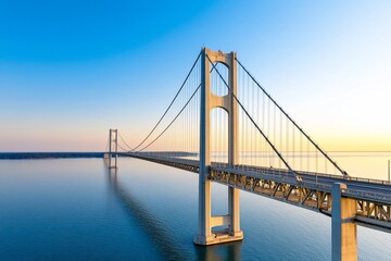 Fototapeta premium Sunrise Bridge Aerial, Calm Water, Highway, Travel
